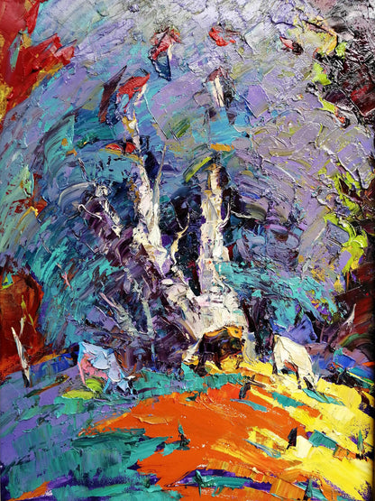 Oil painting In the shade of the trees 