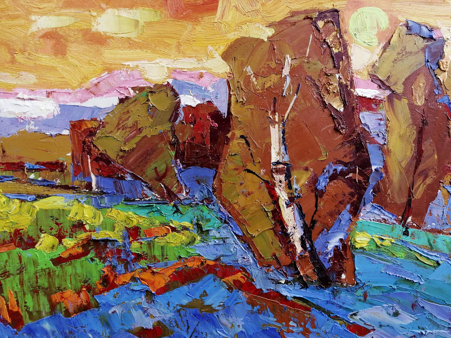 Oil painting Evening sunset