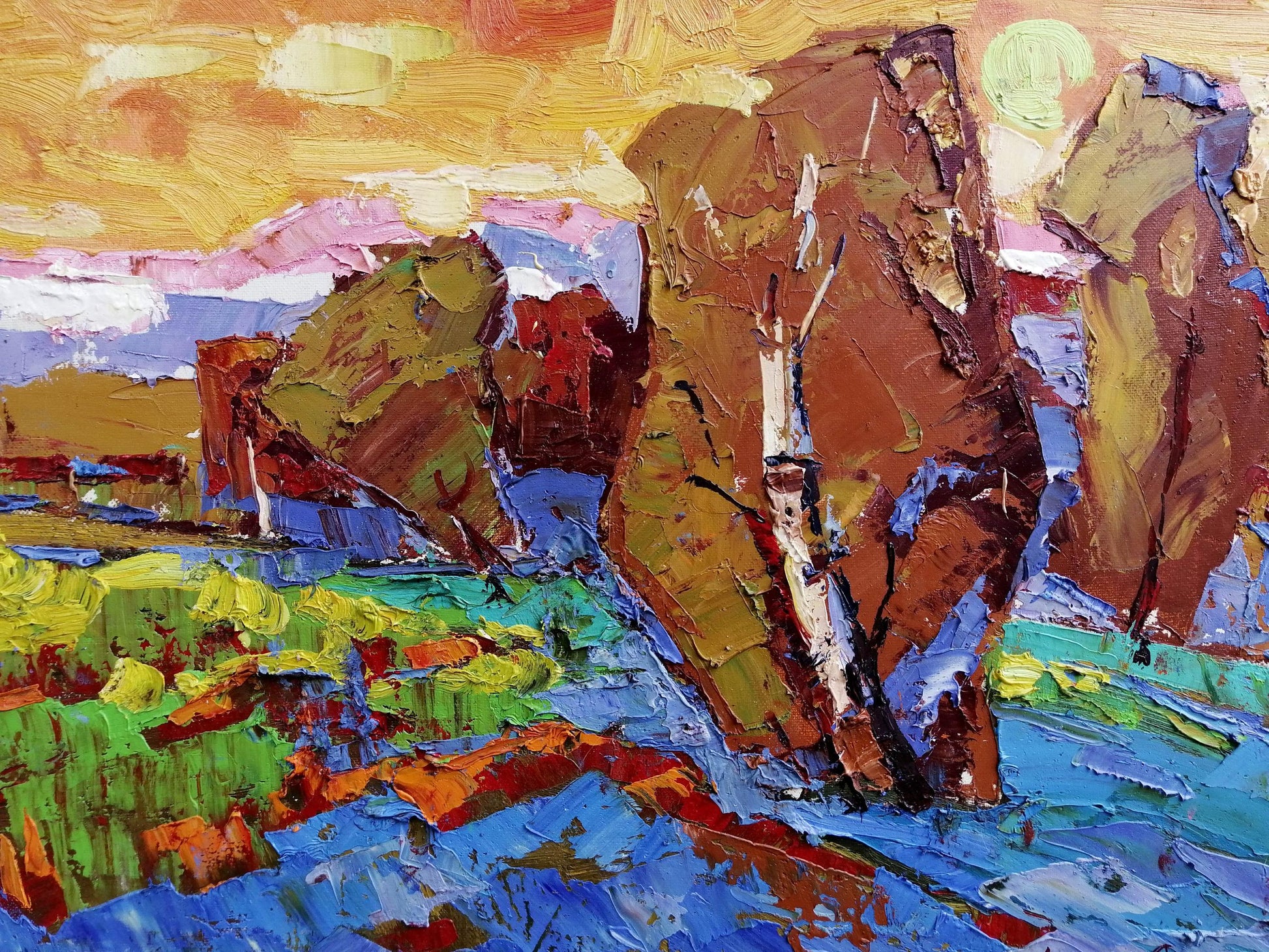 Oil painting Evening sunset