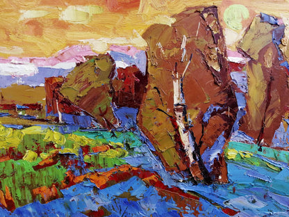 Oil painting Evening sunset