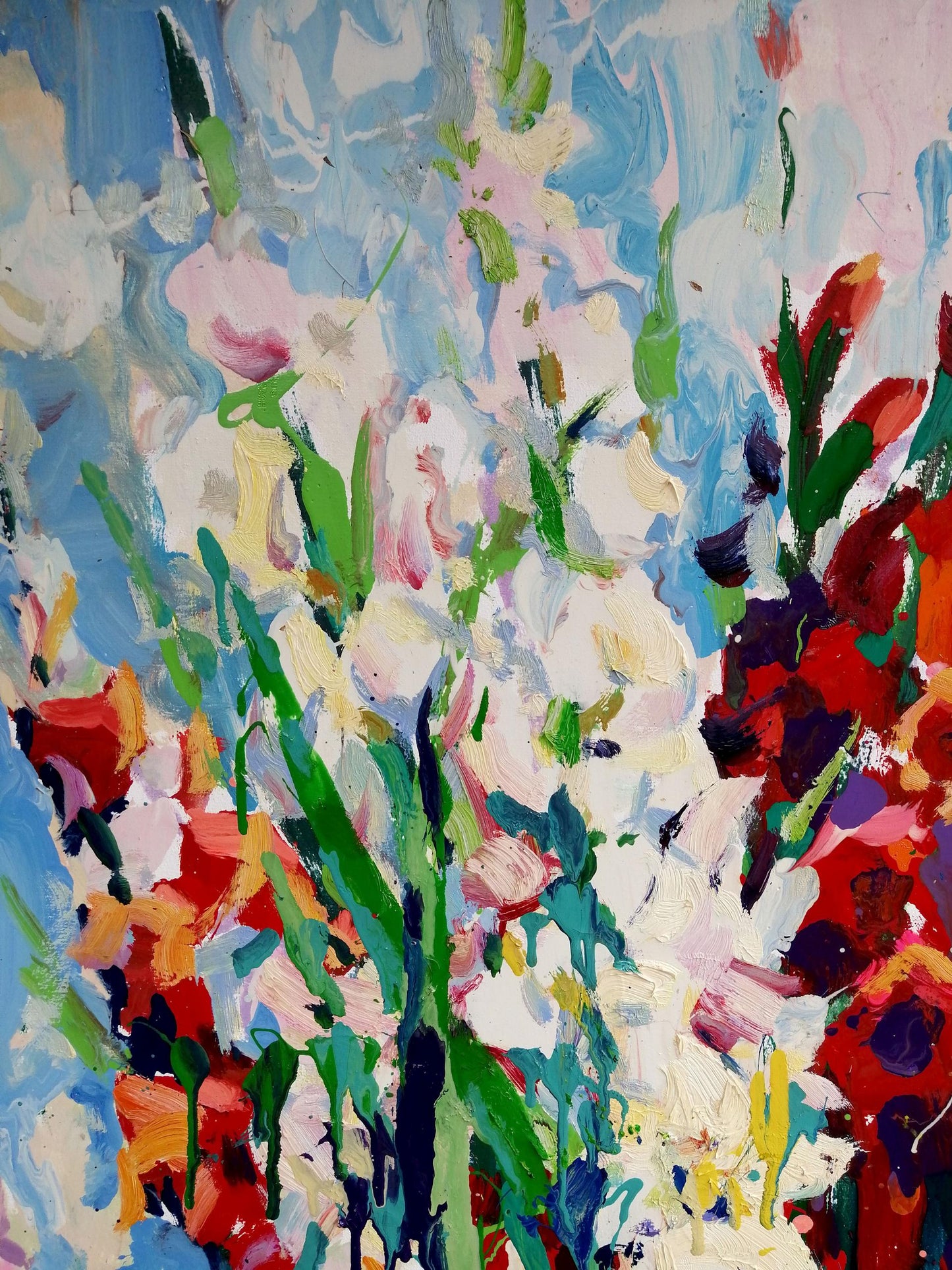 Oil painting Gladiolus IFloral still life Bouquet of Flowers