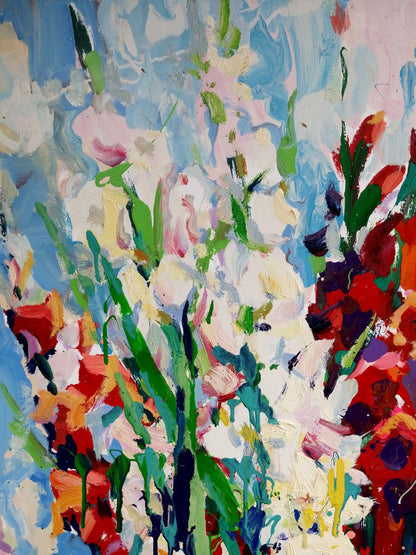 Oil painting Gladiolus IFloral still life Bouquet of Flowers