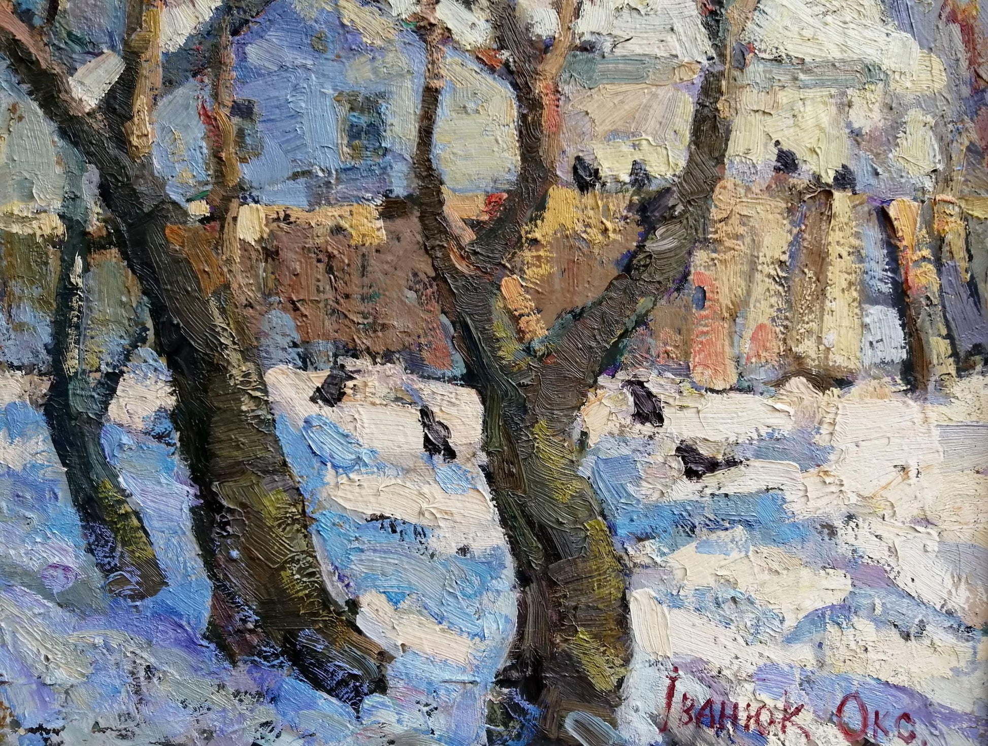 Oil Painting Winter Landscape Village landscape Art