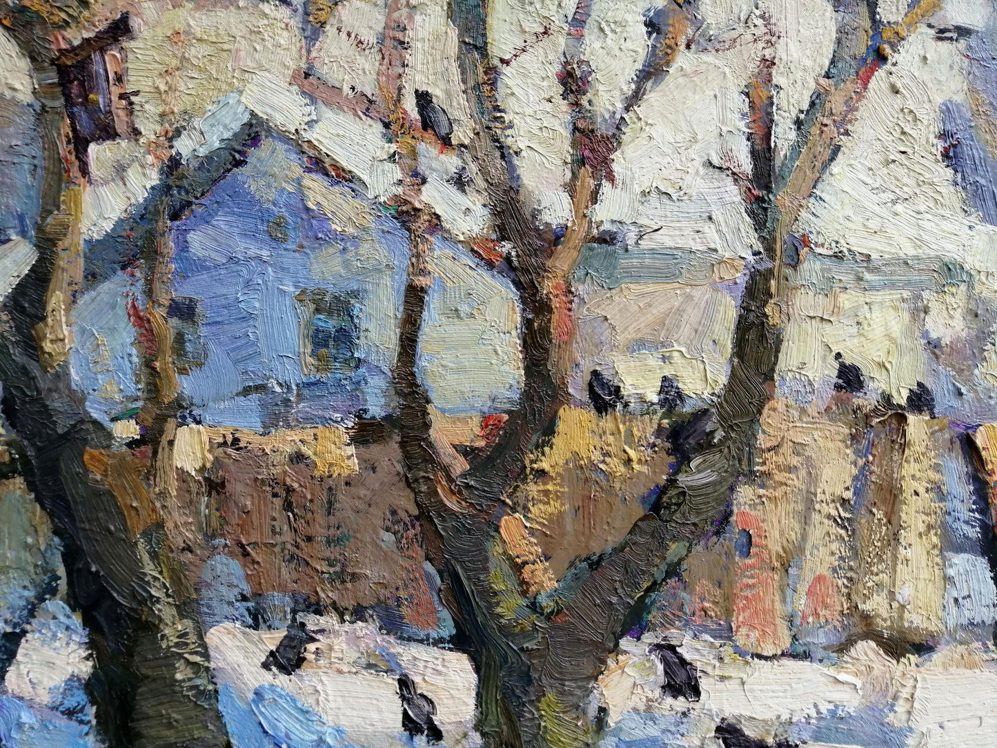 Oil Painting Winter Village landscape Art