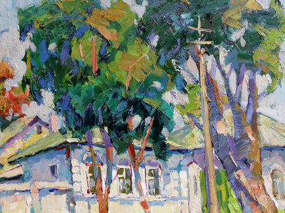 Oil painting Mariupol City landscape, Old Town