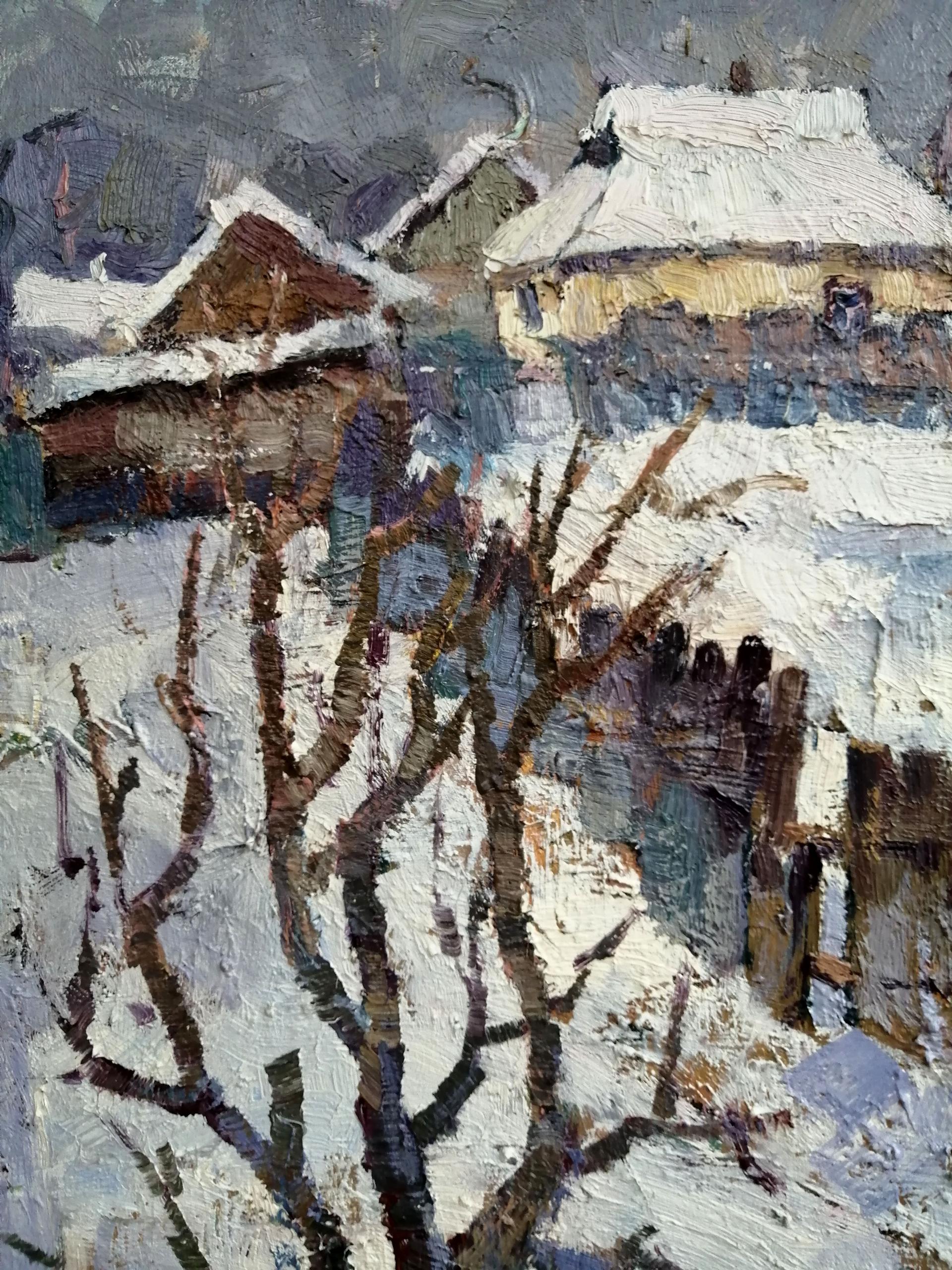 Oil Painting Nature Landscape Village landscape Art  Winter Landscape 