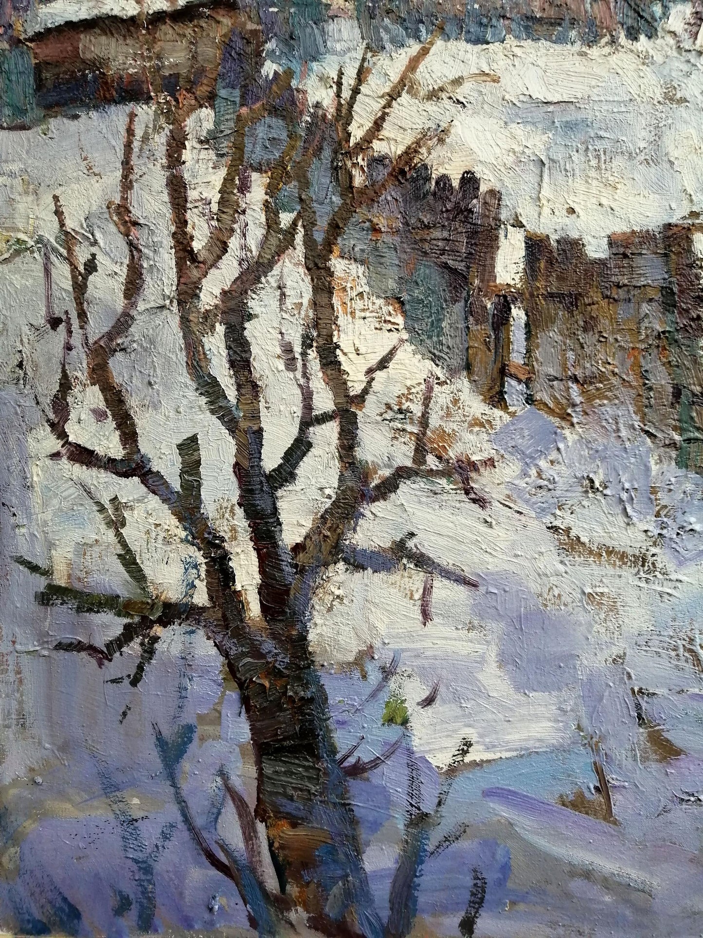 Oil Painting Village landscape Art Winter Landscape