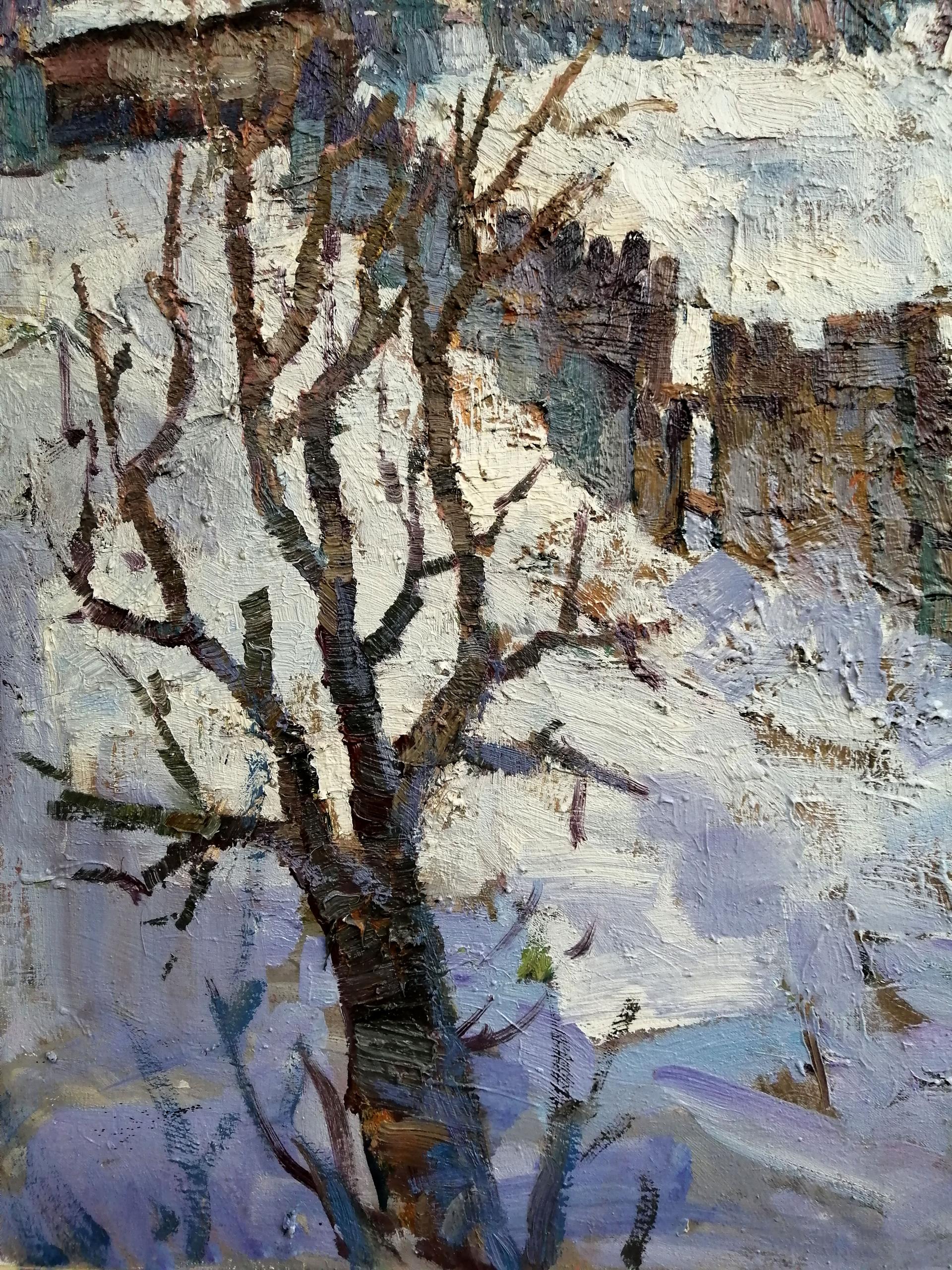 Oil Painting Village landscape Art Winter Landscape
