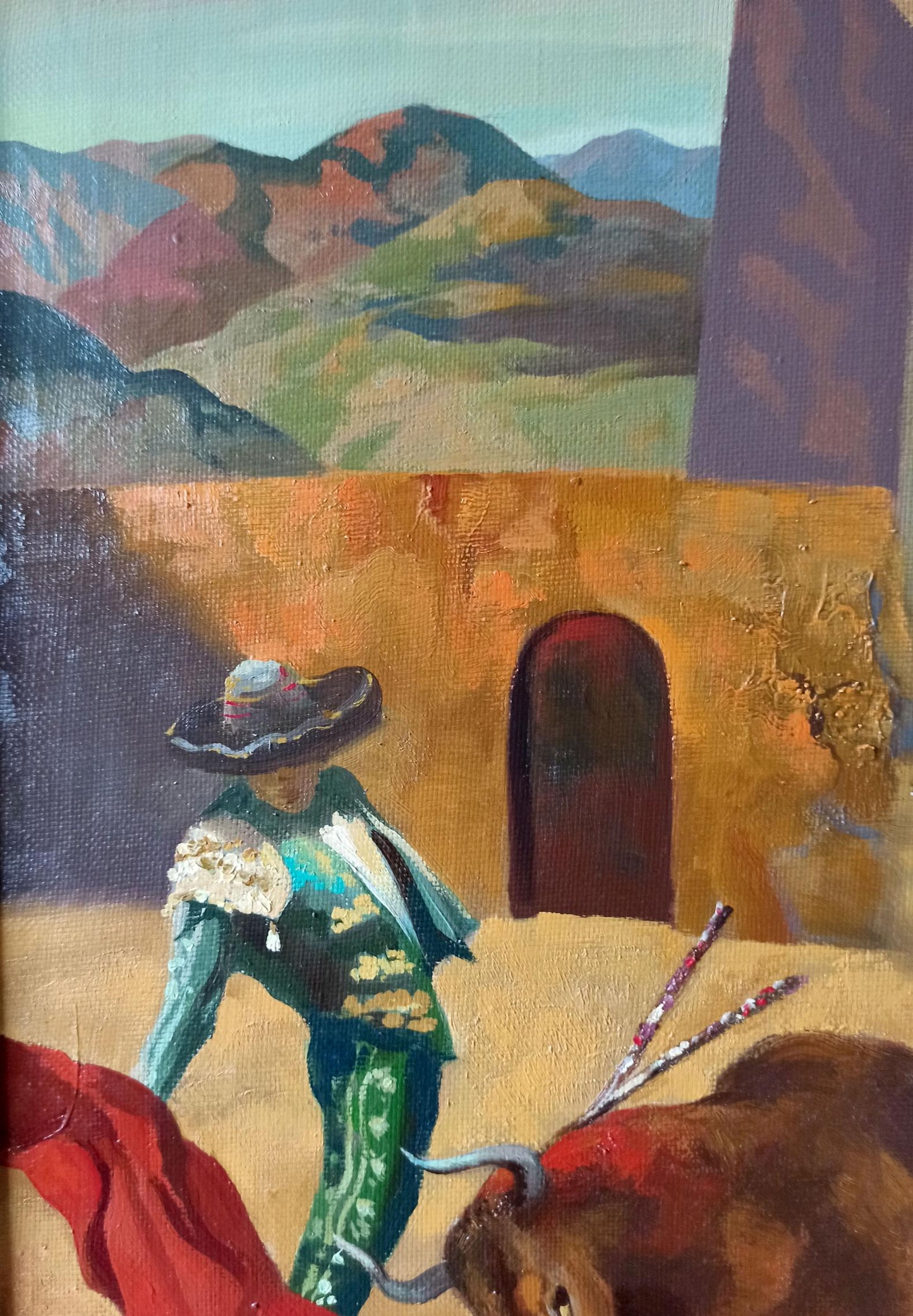 Abstract oil painting Bullfighting Anatoly Borisovich Tarabanov