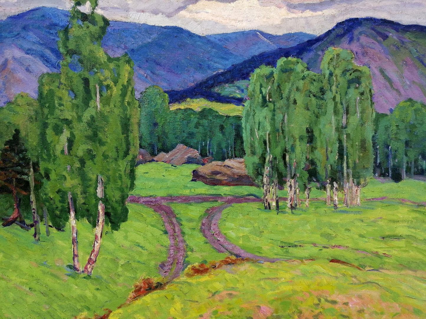Vasily Andreevich Klyuchnik depicted a forest in the mountains in an oil painting