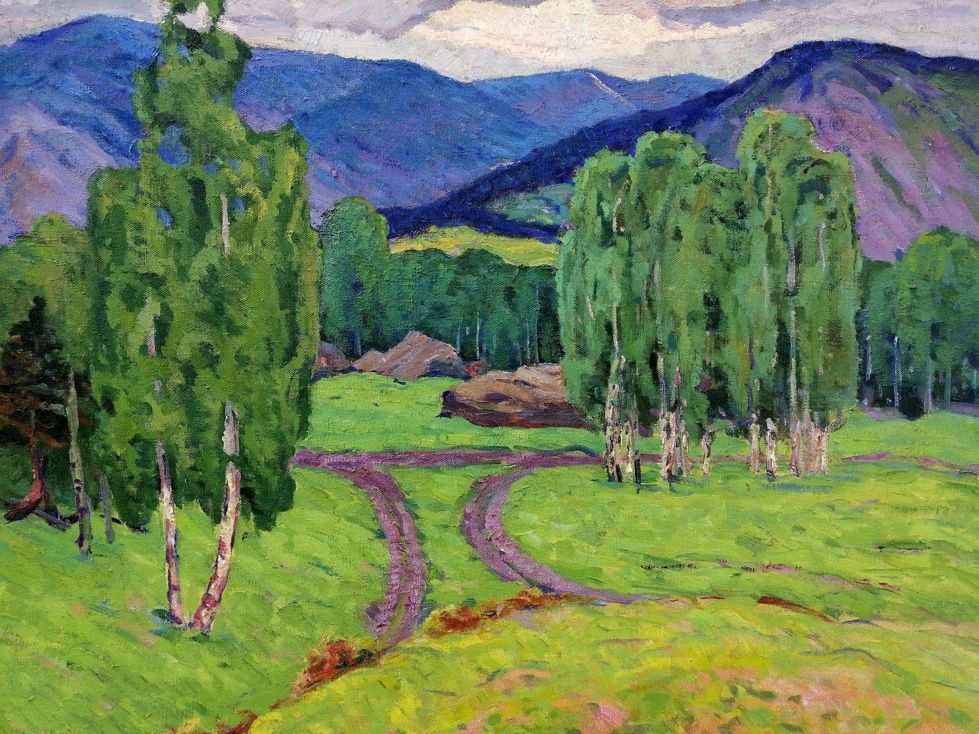 Vasily Andreevich Klyuchnik depicted a forest in the mountains in an oil painting