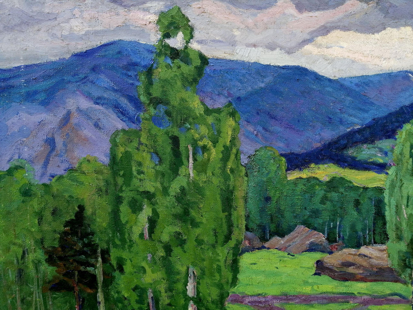 Oil portrayal of a forest in the mountains by Vasily Andreevich Klyuchnik
