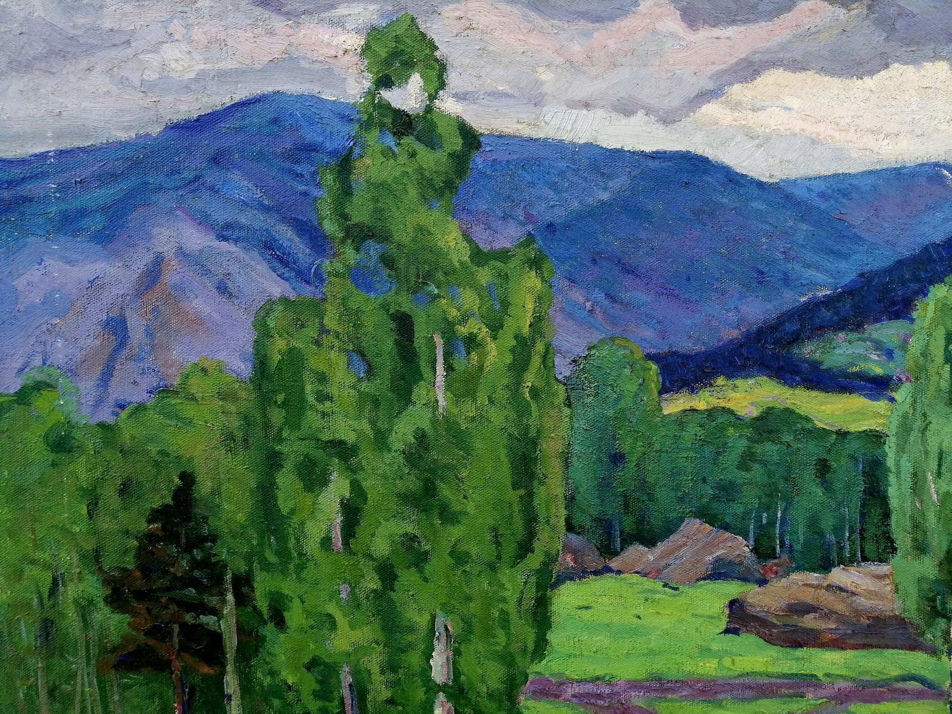 Oil portrayal of a forest in the mountains by Vasily Andreevich Klyuchnik