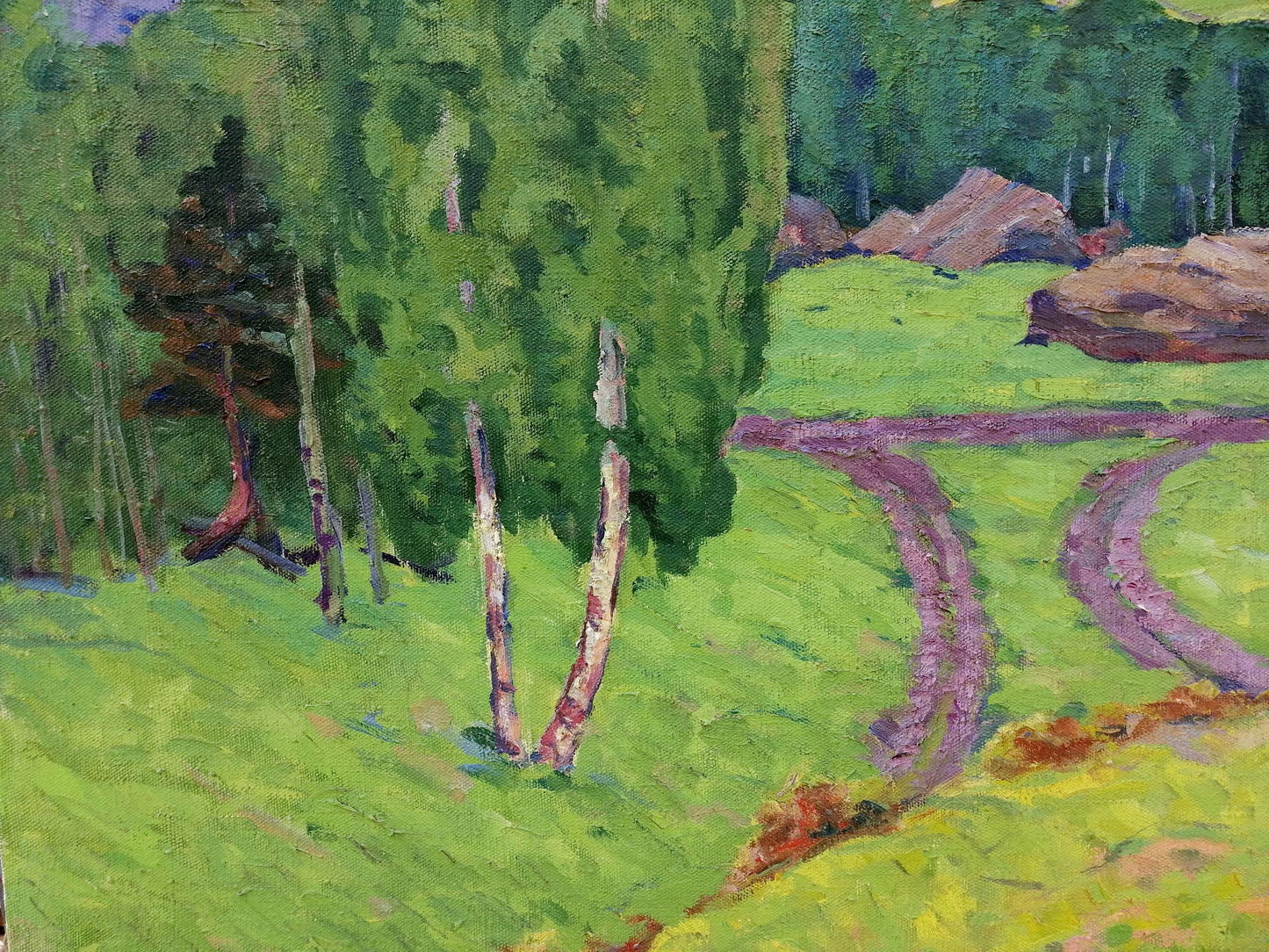 Oil painting showcasing a forest in the mountains by Vasily Andreevich Klyuchnik