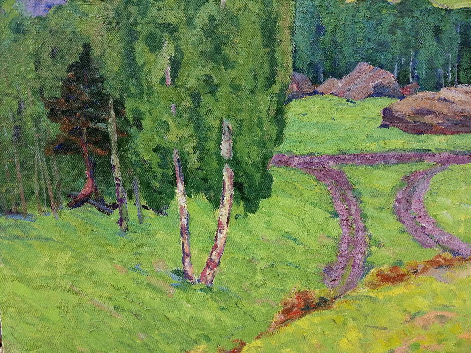 Oil painting showcasing a forest in the mountains by Vasily Andreevich Klyuchnik