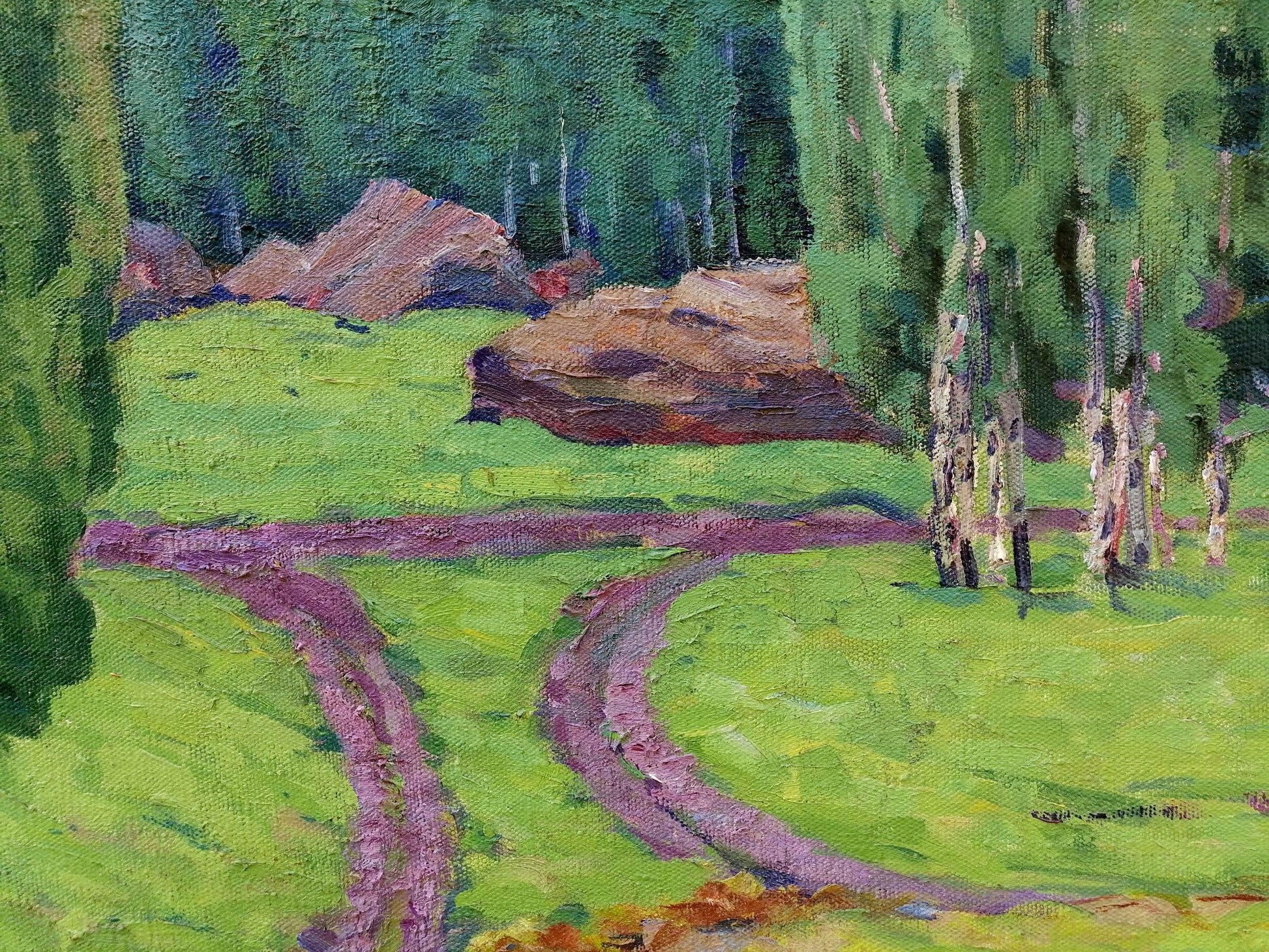 Oil depiction of a forest in the mountains by Vasily Andreevich Klyuchnik