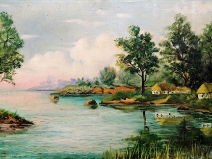 Oil painting Houses by the river Unknown artist
