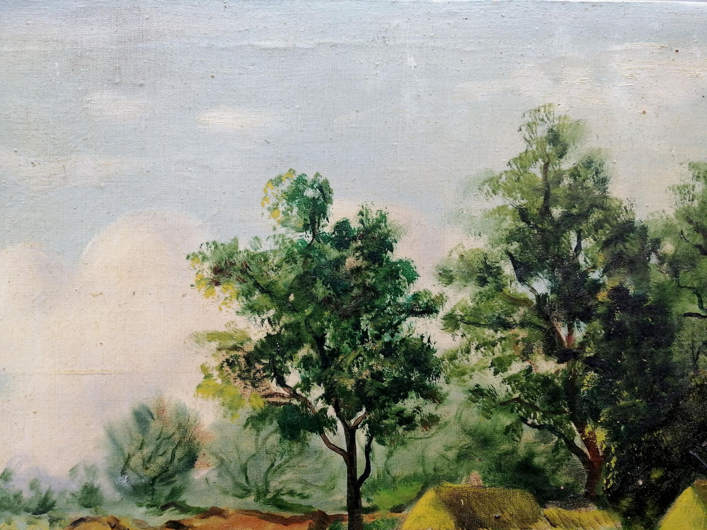 Oil painting Houses by the river Unknown artist