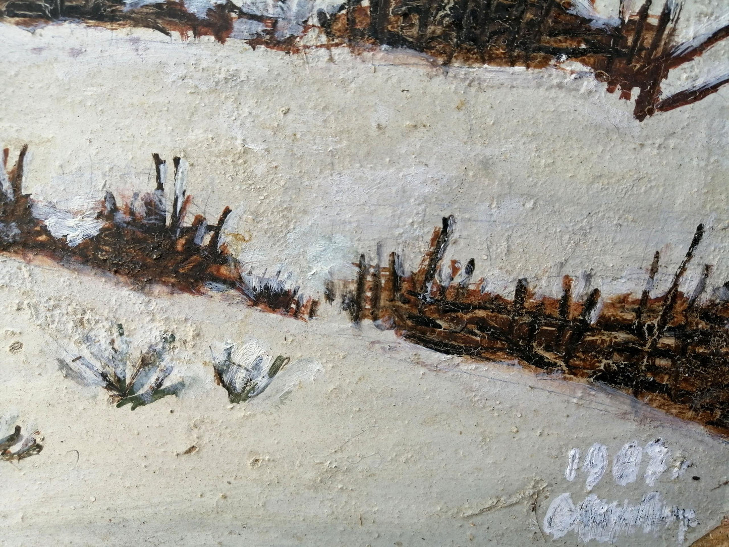 Oil painting Winter evening in the village Unknown artist