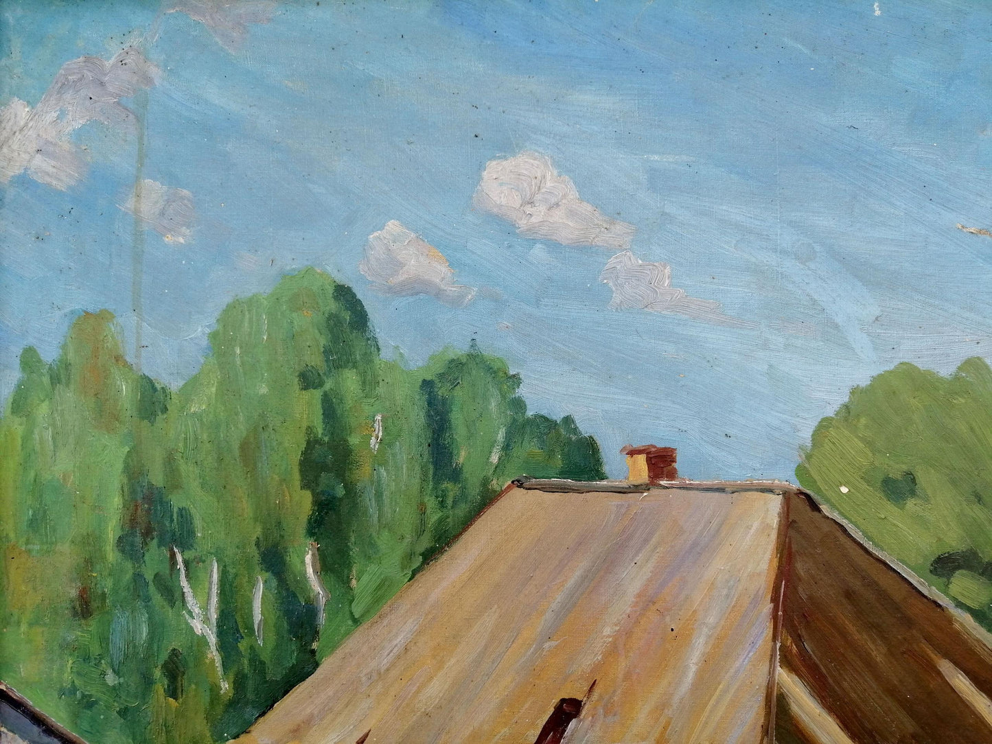 Oil painting Village near the river Unknown artist