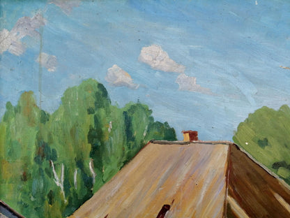 Oil painting Village near the river Unknown artist