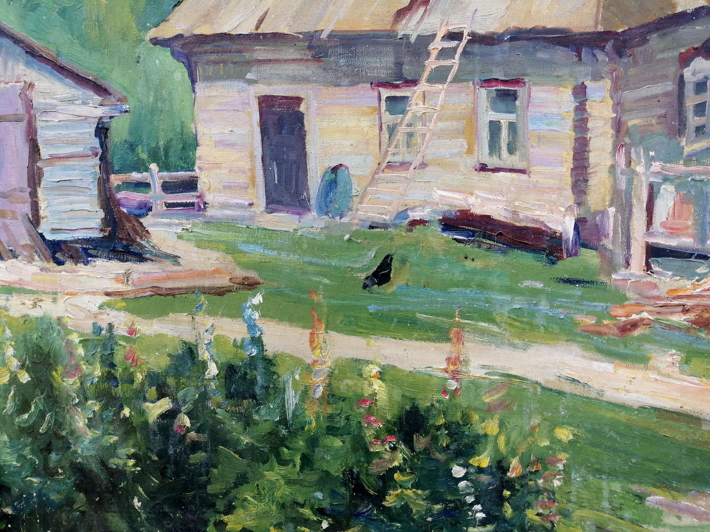 Oil painting Village near the river Unknown artist