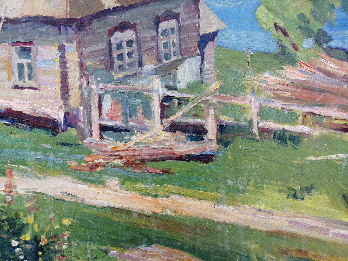 Oil painting Village near the river Unknown artist