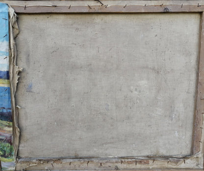 Oil painting Village near the river Unknown artist