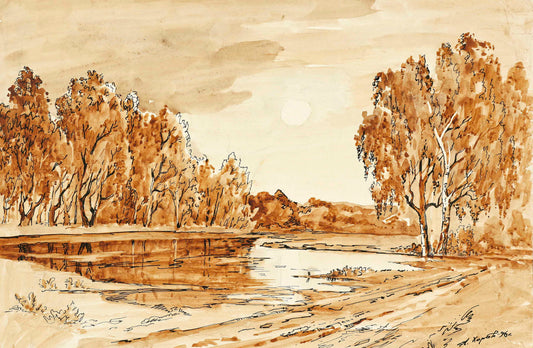 Early morning on the golden beach watercolor painting Choirs Alexander