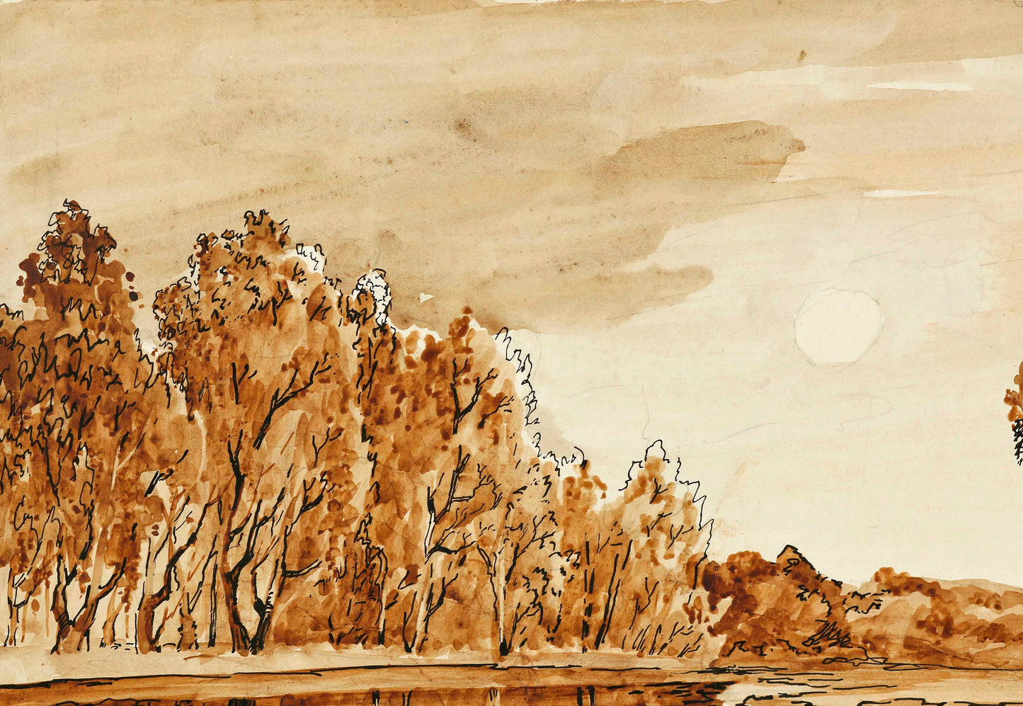 Early morning on the golden beach watercolor painting Choirs Alexander