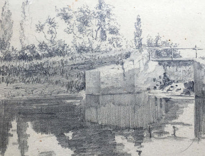 Pencil painting Destroyed bridge Dmitry Lednev