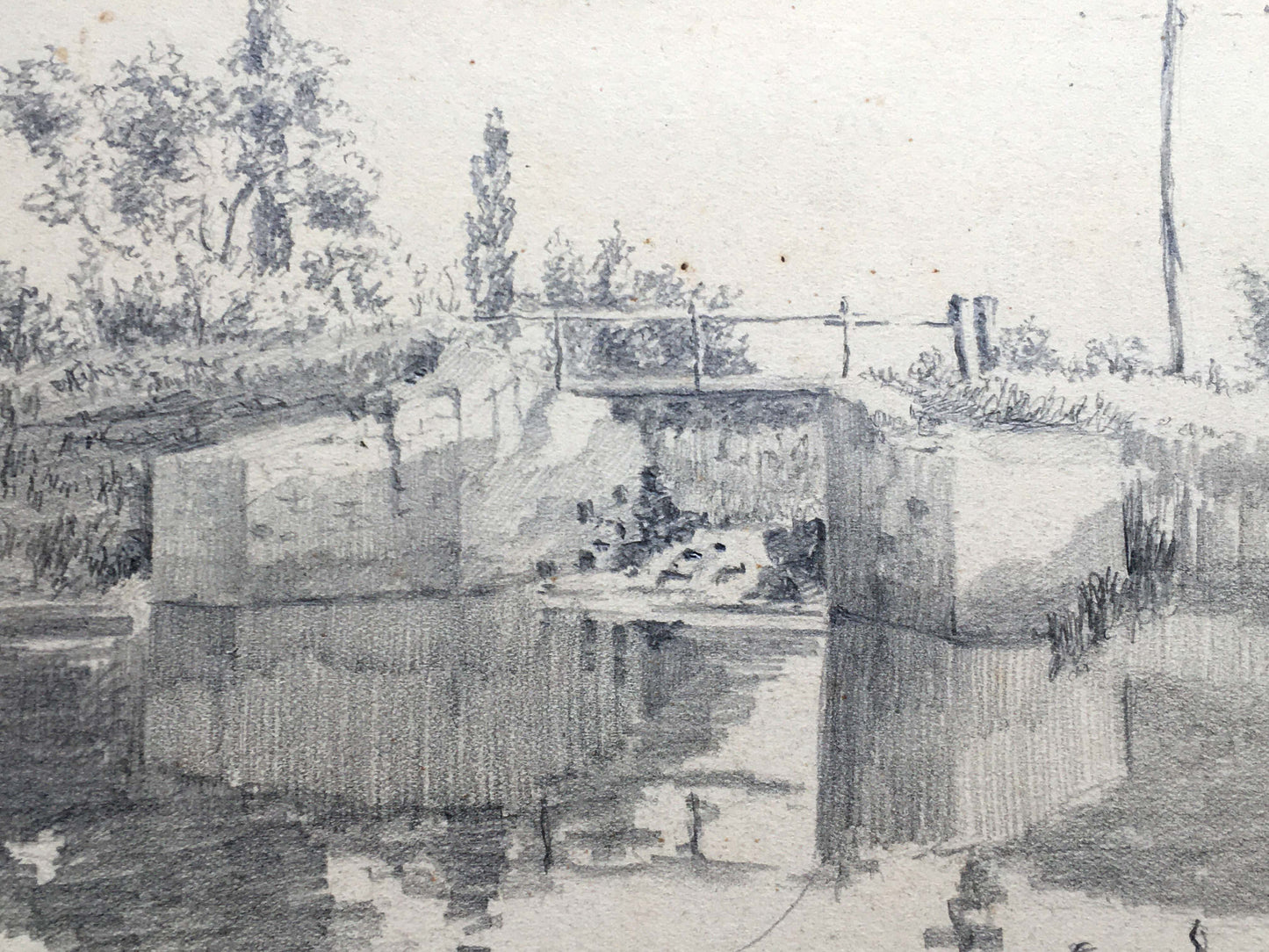 Pencil painting Destroyed bridge Dmitry Lednev