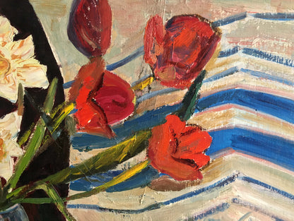 Oil painting Flowers on the table Les' T. S.