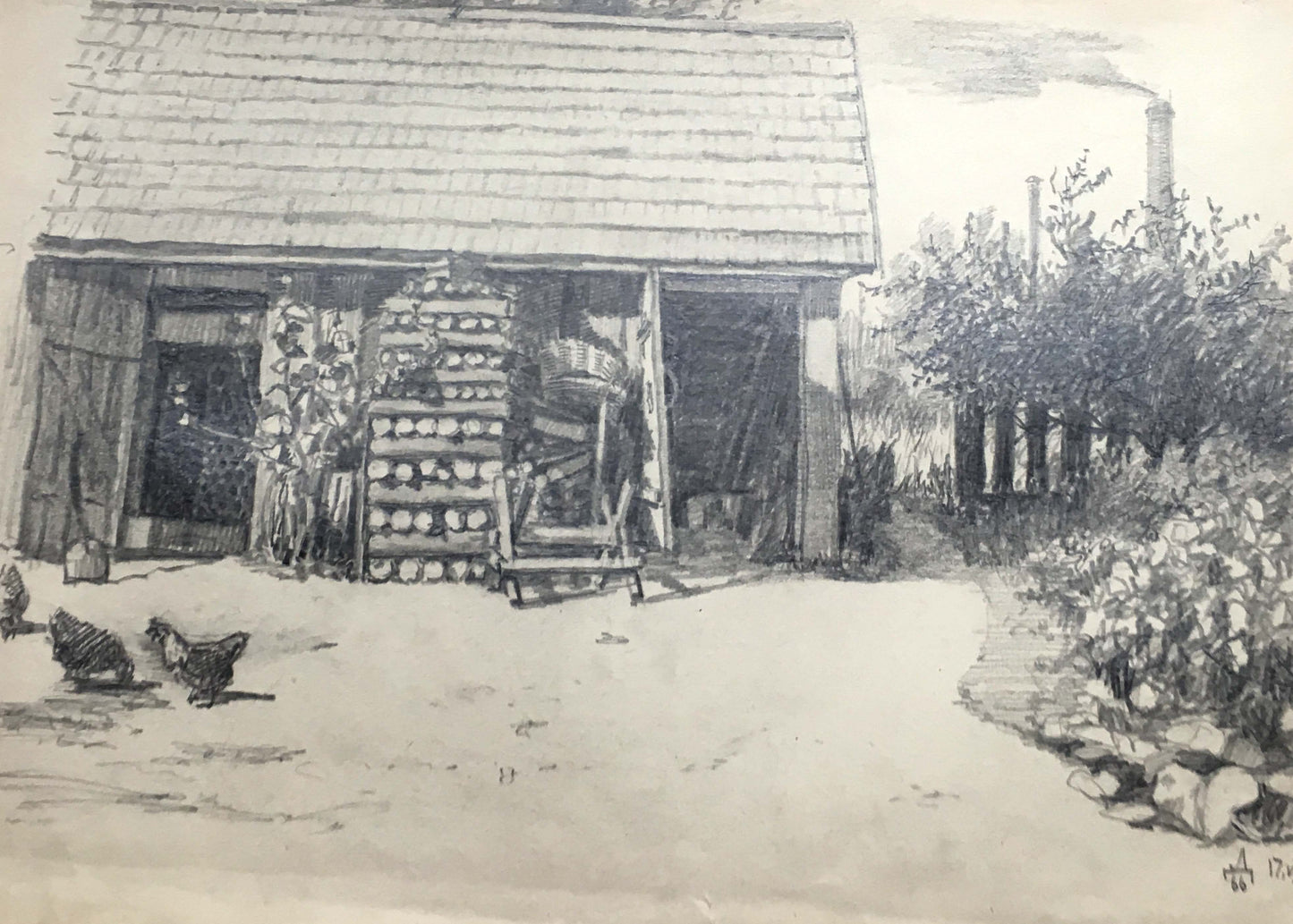 Pencil painting Barn Dmitry Lednev