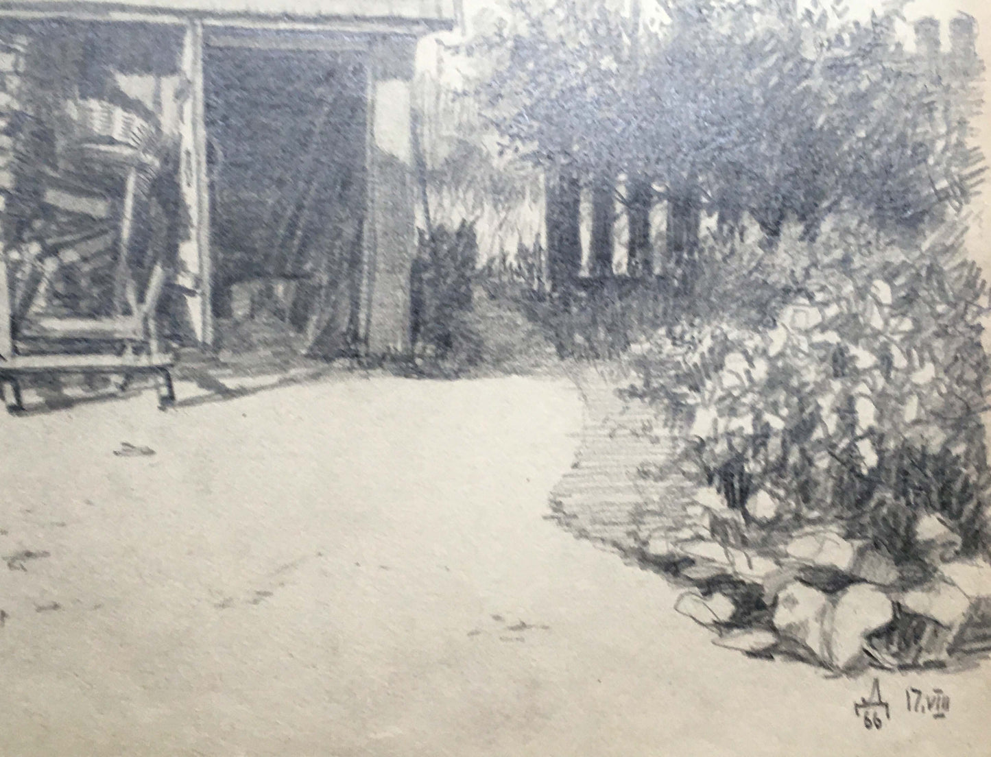 Pencil painting Barn Dmitry Lednev