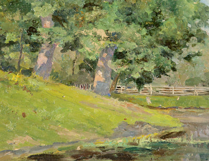Oil Painting Oaks by the Pond