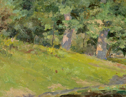 Oil Painting Oaks by the Pond