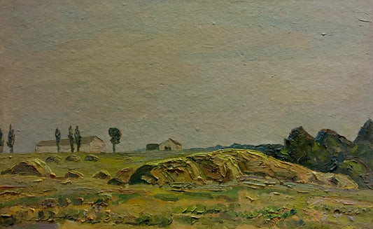 Oil painting Landscape and village in the distance Unknown artist