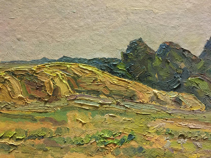 Oil painting Landscape and village in the distance Unknown artist