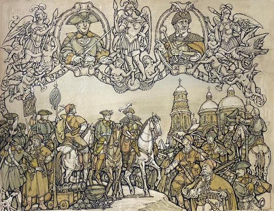 Ink painting Mazepa and Karl XII Oleg Litvinov