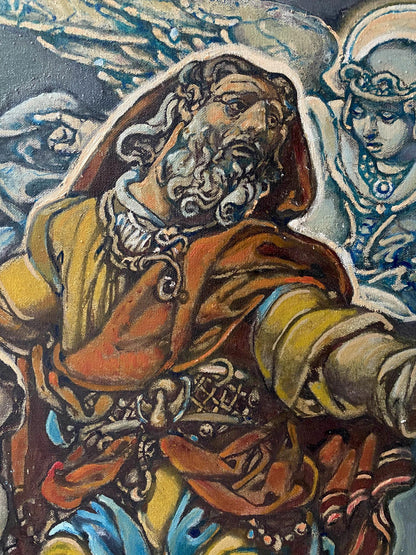 Oil painting Abraham's sacrifice and angels nearby Oleg Litvinov
