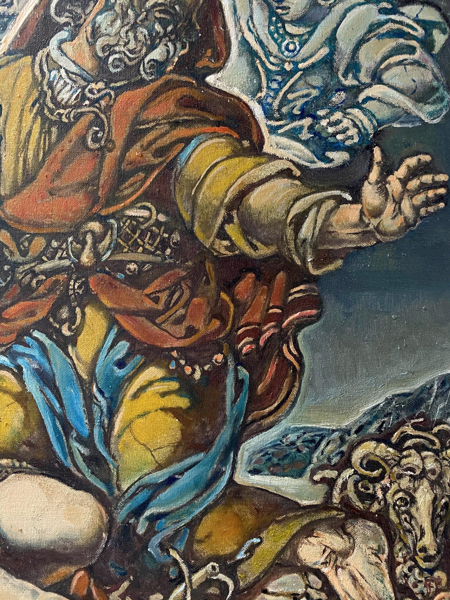 Oil painting Abraham's sacrifice and angels nearby Oleg Litvinov