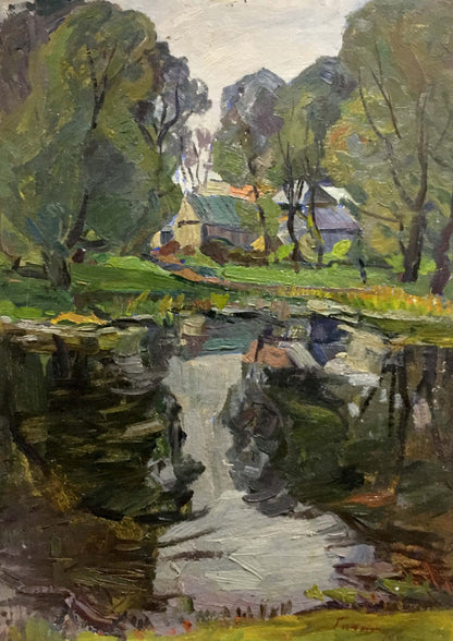 Oil painting River by the village Gantman Moses Faybovich