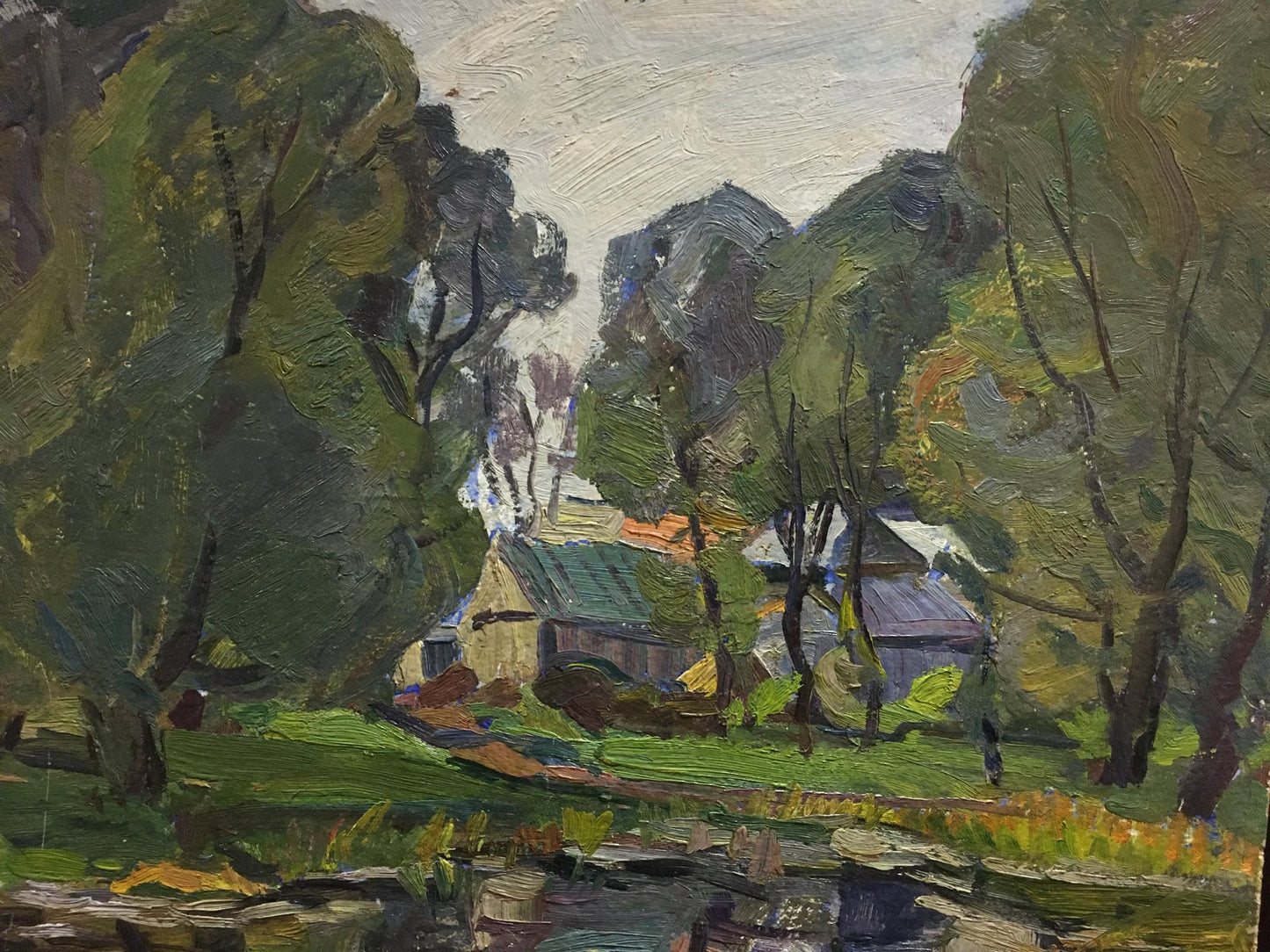 Oil painting River by the village Gantman Moses Faybovich