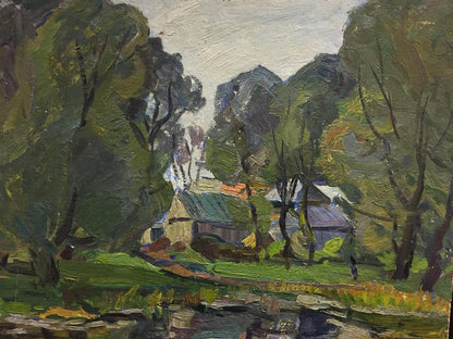 Oil painting River by the village Gantman Moses Faybovich