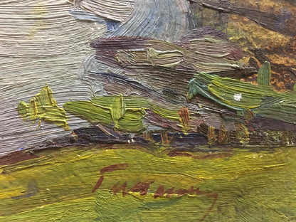 Oil painting River by the village Gantman Moses Faybovich