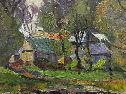 Oil painting River by the village Gantman Moses Faybovich