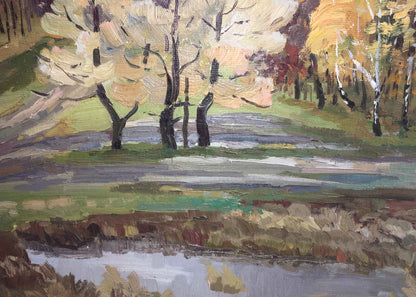 Autumn forest oil painting