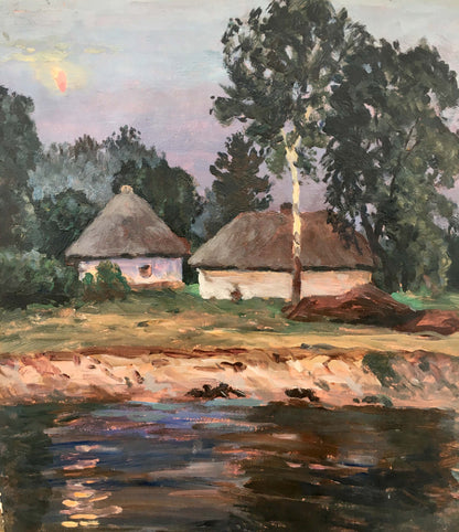 Oil painting Quiet forest cottage in summer A. Cherkas