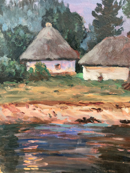 Oil painting Quiet forest cottage in summer A. Cherkas